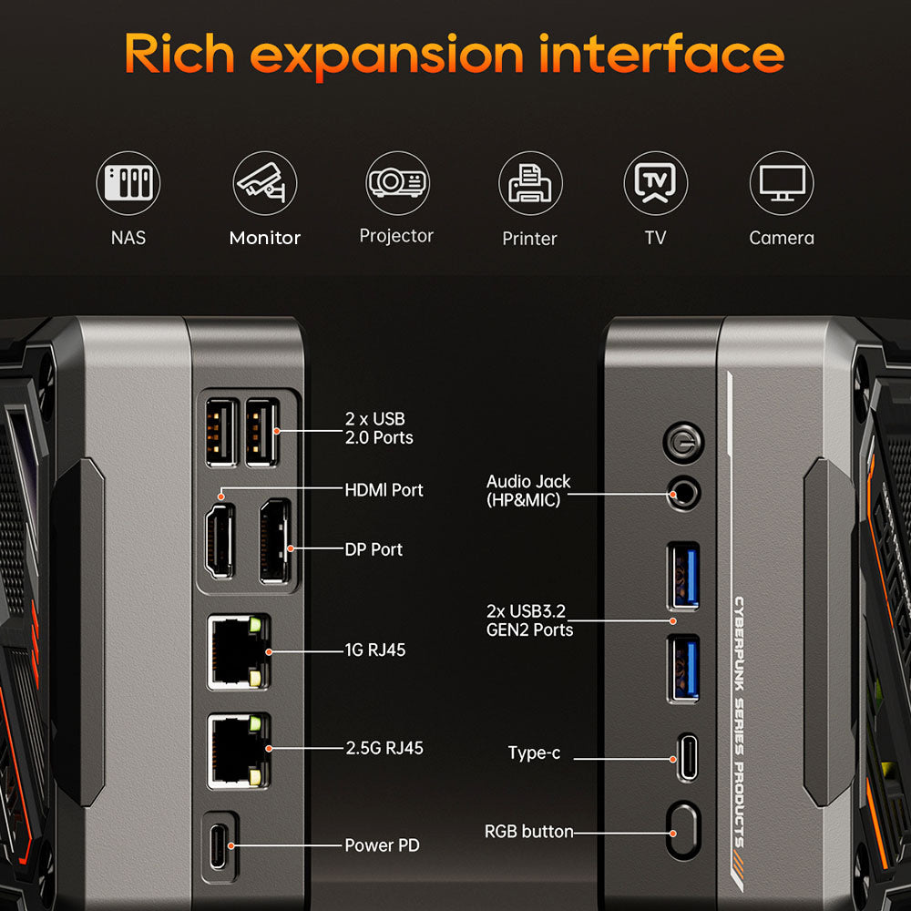AOOSTAR GOD57 Mini PC, AMD Ryzen 7 5700U 8 Cores Up to 4.3GHz, 32GB RAM 1TB SSD, WiFi 6 Bluetooth 5.2, HDMI/DP/Type-C 4K@60Hz Triple Display, 2*USB 3.2 2*USB 2.0, 1*1000M RJ45 1*2.5G RJ45, 1*3.5mm Headphone Jack, RGB Light, 65W Charging - EU Plug