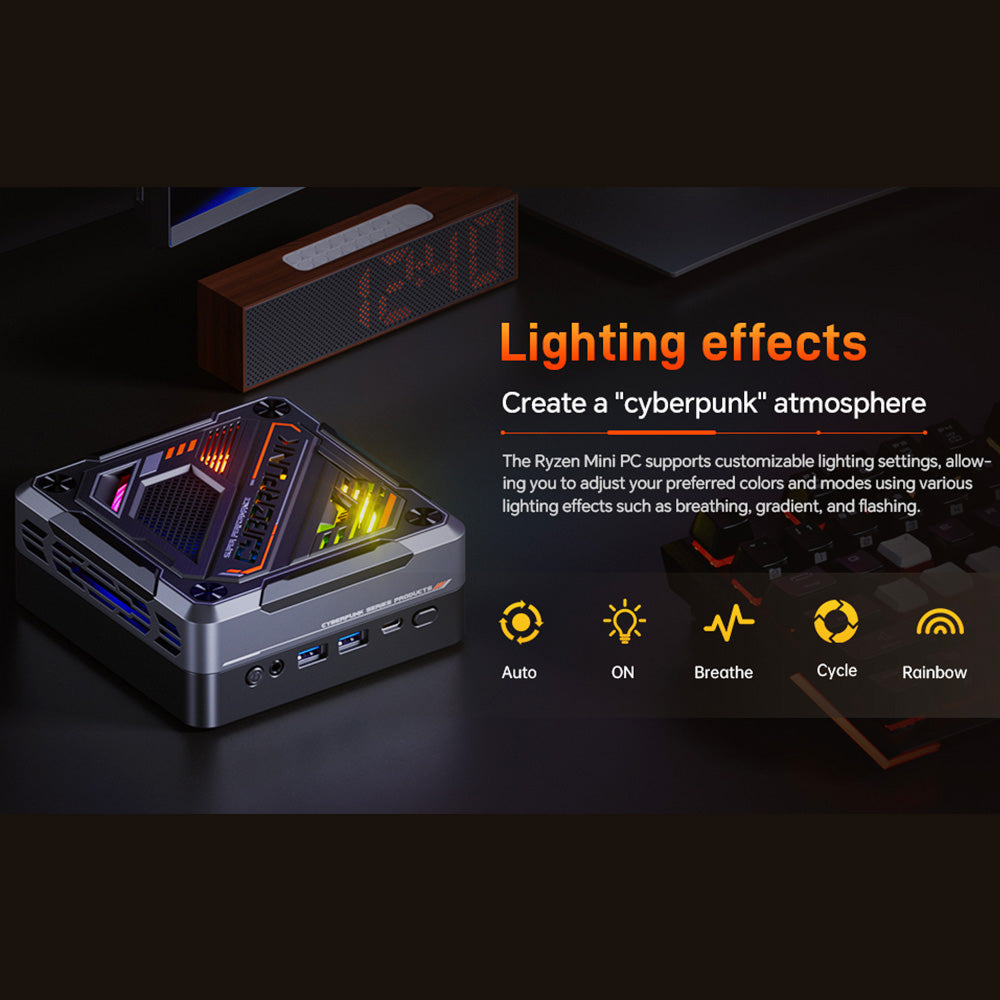 AOOSTAR GOD57 Mini PC, AMD Ryzen 7 5700U 8 Cores Up to 4.3GHz, 32GB RAM 1TB SSD, WiFi 6 Bluetooth 5.2, HDMI/DP/Type-C 4K@60Hz Triple Display, 2*USB 3.2 2*USB 2.0, 1*1000M RJ45 1*2.5G RJ45, 1*3.5mm Headphone Jack, RGB Light, 65W Charging - EU Plug