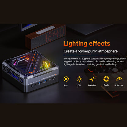 AOOSTAR GOD57 Mini PC, AMD Ryzen 7 5700U 8 Cores Up to 4.3GHz, 32GB RAM 1TB SSD, WiFi 6 Bluetooth 5.2, HDMI/DP/Type-C 4K@60Hz Triple Display, 2*USB 3.2 2*USB 2.0, 1*1000M RJ45 1*2.5G RJ45, 1*3.5mm Headphone Jack, RGB Light, 65W Charging - EU Plug