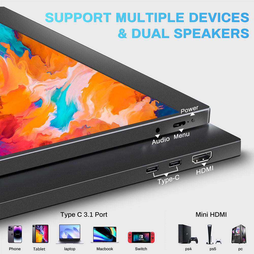 TALLPOWER JH01 15.6-inch Portable Monitor, 1920 x 1080 2K Full HD Display, 60Hz Refresh Rate, 100% sRGB, 178° Viewing Angle, 2*Type-C 3.1, 1*HDMI