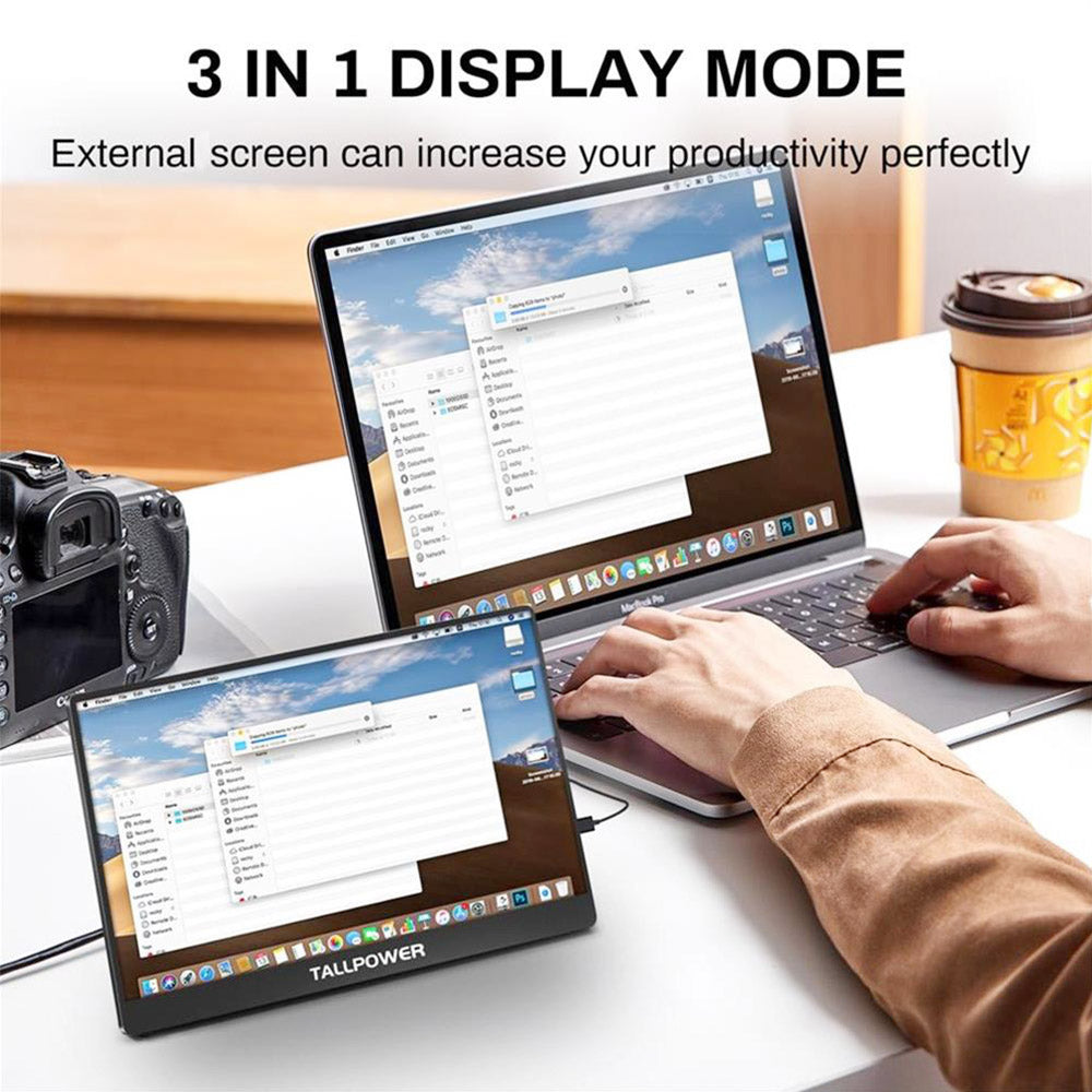 TALLPOWER JH01 15.6-inch Portable Monitor, 1920 x 1080 2K Full HD Display, 60Hz Refresh Rate, 100% sRGB, 178° Viewing Angle, 2*Type-C 3.1, 1*HDMI