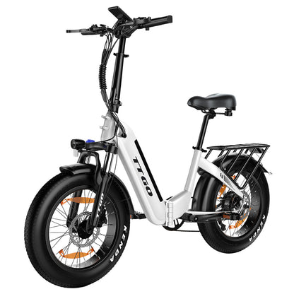TTGO F6 Electric Bike, 250W Motor, 36V 25Ah Battery, 20*4 inch Tires, 25km/h Max Speed, 100km Max Range, Hydraulic Disc Brake, Front Shock Absorber, Torque Sensor, Shimano 7-speed, LCD Display - White