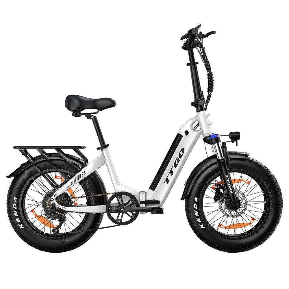 TTGO F6 Electric Bike, 250W Motor, 36V 25Ah Battery, 20*4 inch Tires, 25km/h Max Speed, 100km Max Range, Hydraulic Disc Brake, Front Shock Absorber, Torque Sensor, Shimano 7-speed, LCD Display - White