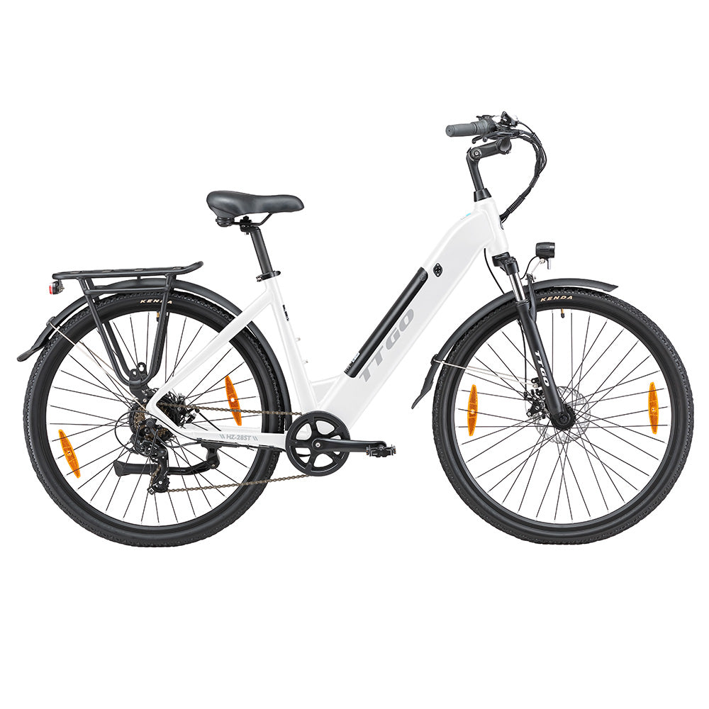 TTGO HZ-28ST Electric Bike, 250W Motor, 36V 20Ah Battery, 700C*45C Tire, 25km/h Max Speed, 100km Max Range, Disc Brake, Shimano 7 Speed, LCD Display - White