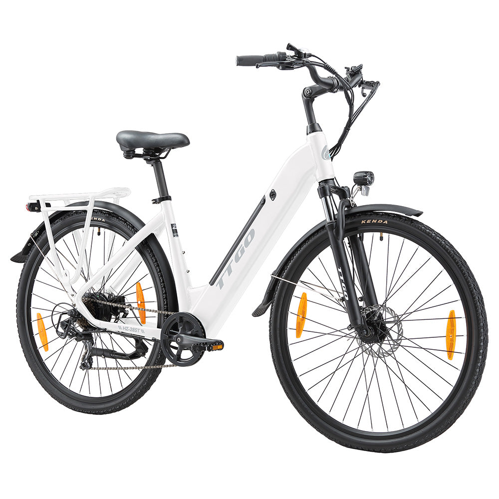 TTGO HZ-28ST Electric Bike, 250W Motor, 36V 20Ah Battery, 700C*45C Tire, 25km/h Max Speed, 100km Max Range, Disc Brake, Shimano 7 Speed, LCD Display - White