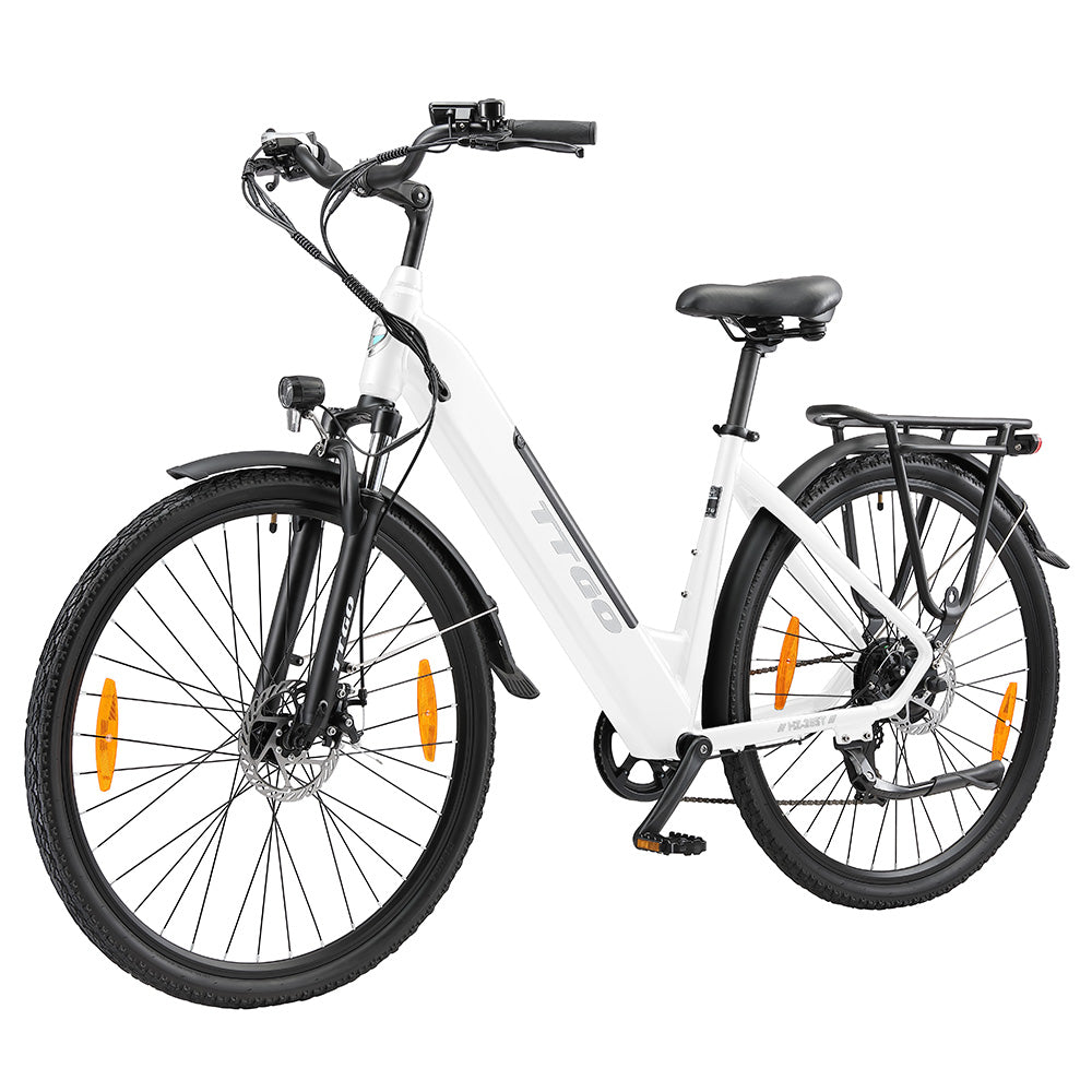 TTGO HZ-28ST Electric Bike, 250W Motor, 36V 20Ah Battery, 700C*45C Tire, 25km/h Max Speed, 100km Max Range, Disc Brake, Shimano 7 Speed, LCD Display - White