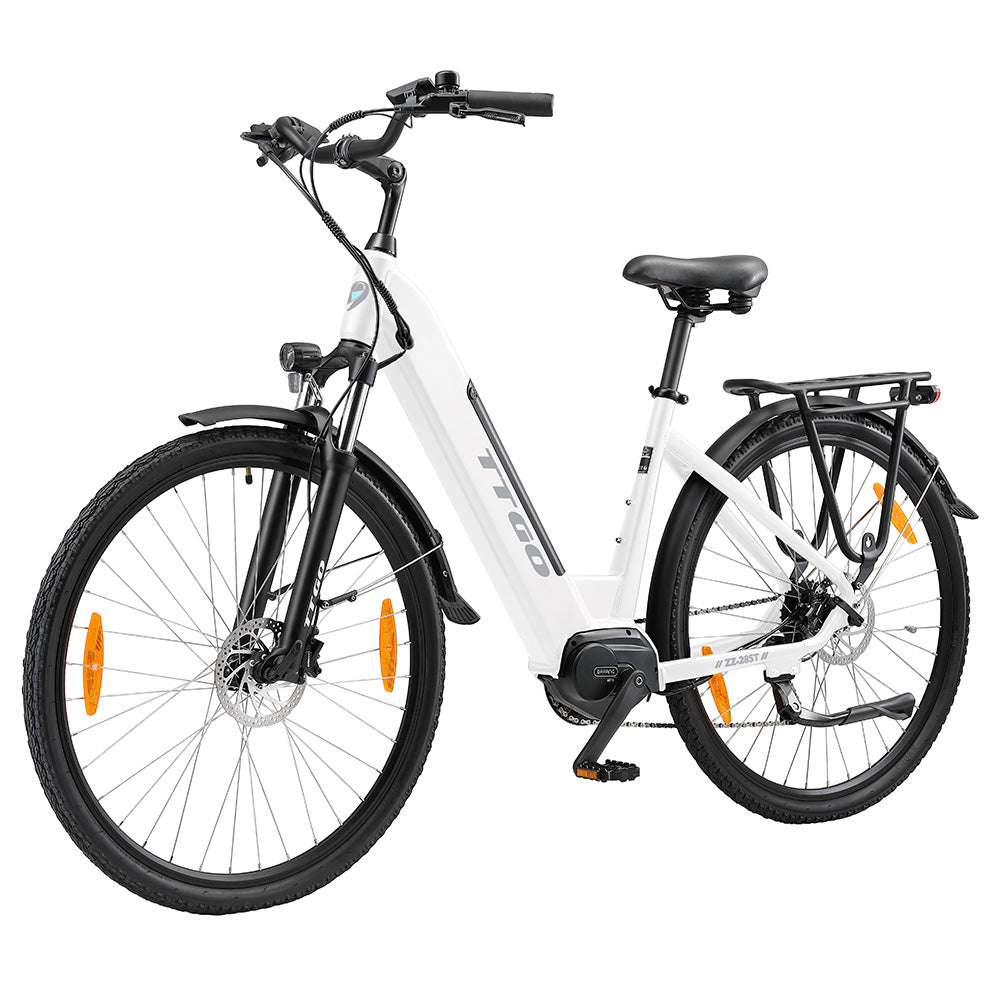 TTGO C7(ZZ-28ST) Electric Bike, 250W BAFANG Mid Drive Motor, 36V 20Ah Battery, 700C*45C Tire, 25km/h Max Speed, 160-180km Range, Hydraulic Disc Brake, Shimano 9-speed, LCD Display - White
