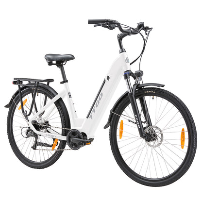 TTGO C7(ZZ-28ST) Electric Bike, 250W BAFANG Mid Drive Motor, 36V 20Ah Battery, 700C*45C Tire, 25km/h Max Speed, 160-180km Range, Hydraulic Disc Brake, Shimano 9-speed, LCD Display - White