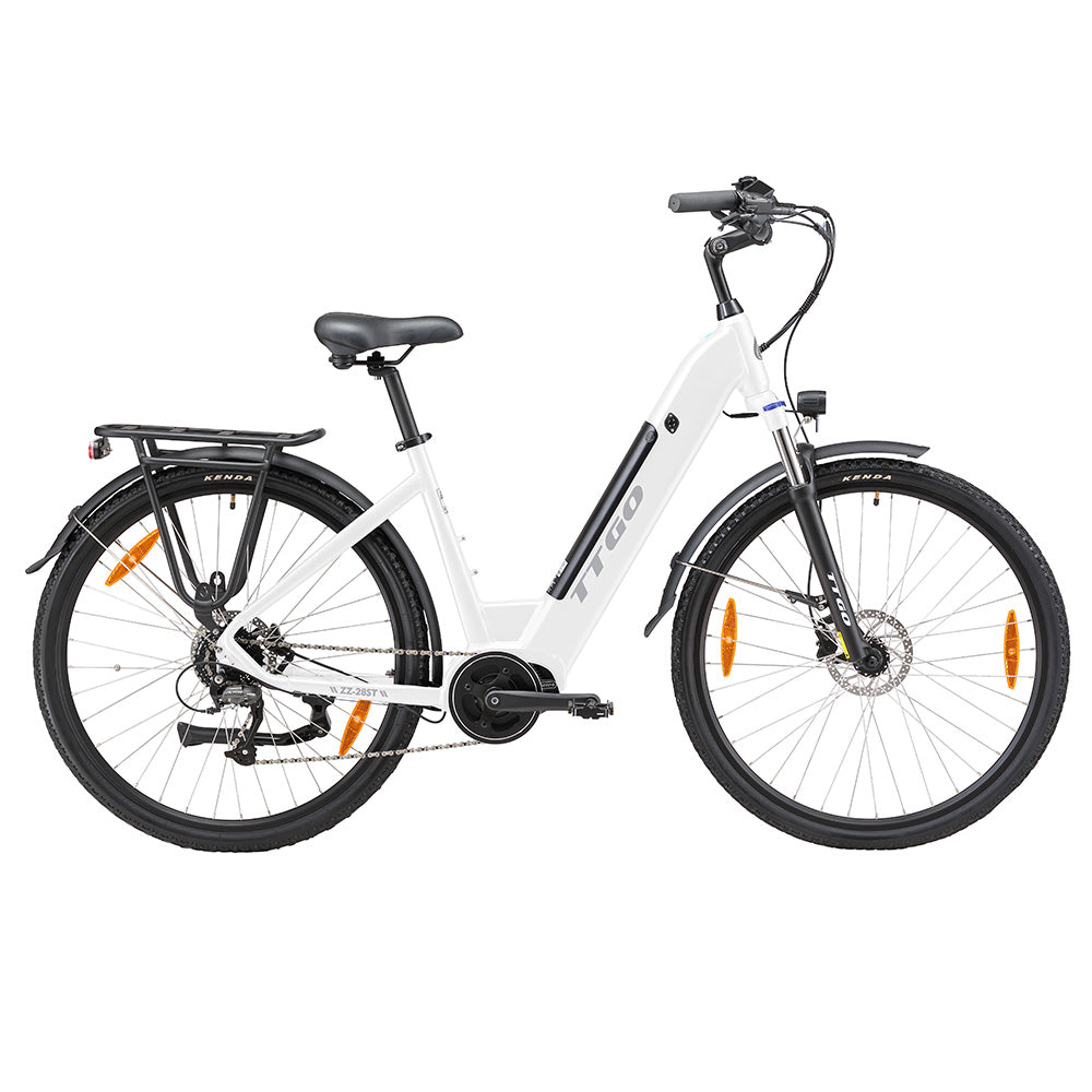 TTGO C7(ZZ-28ST) Electric Bike, 250W BAFANG Mid Drive Motor, 36V 20Ah Battery, 700C*45C Tire, 25km/h Max Speed, 160-180km Range, Hydraulic Disc Brake, Shimano 9-speed, LCD Display - White