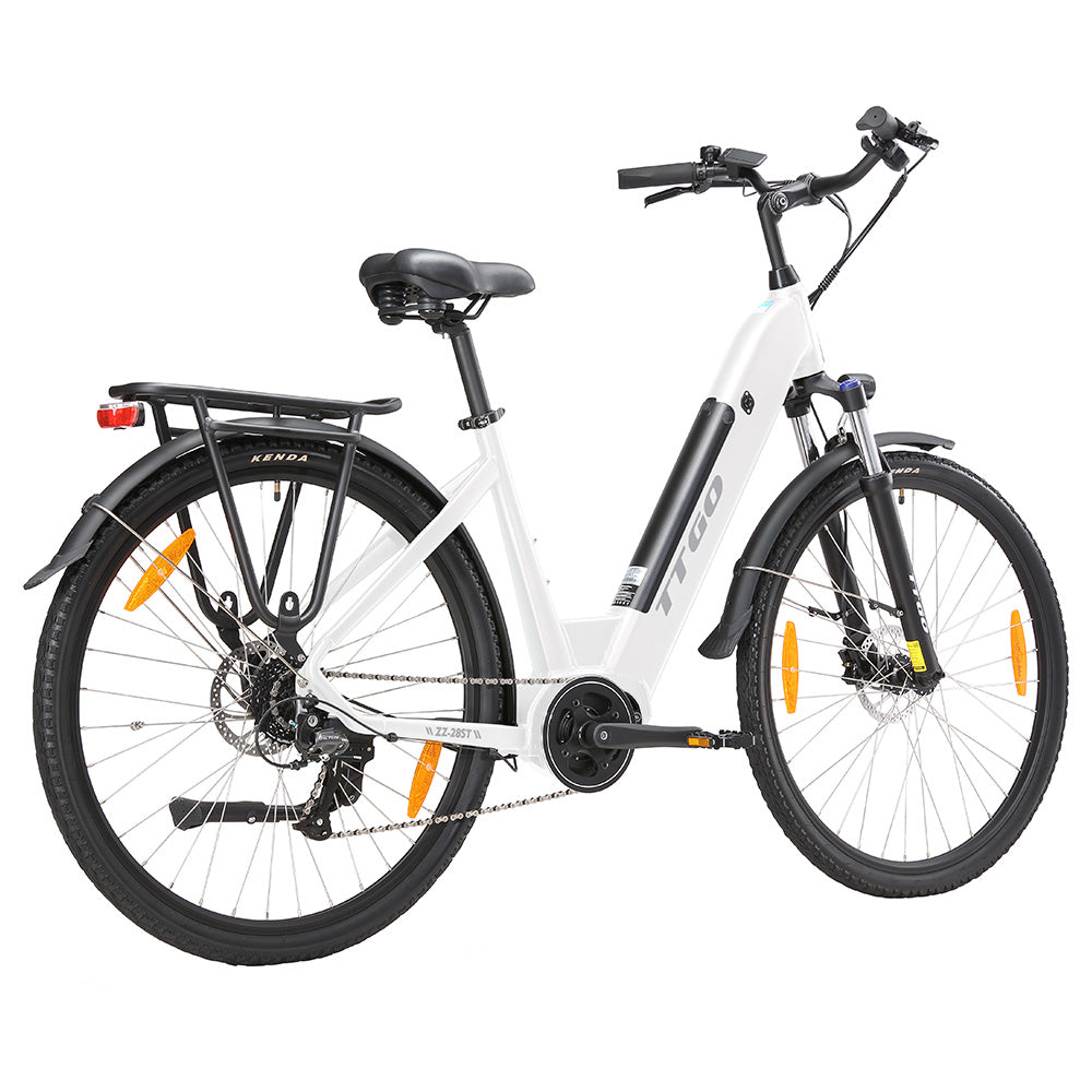 TTGO C7(ZZ-28ST) Electric Bike, 250W BAFANG Mid Drive Motor, 36V 20Ah Battery, 700C*45C Tire, 25km/h Max Speed, 160-180km Range, Hydraulic Disc Brake, Shimano 9-speed, LCD Display - White
