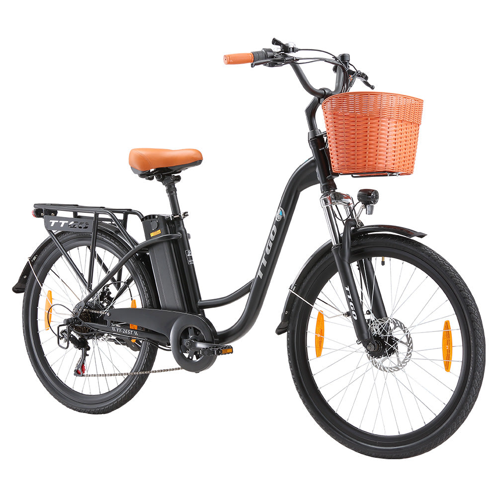 TTGO YY-26ST Electric Bike, 250W Motor, 36V 14.5AH Battery, 26*1.95-inch Tires, 25km/h Max Speed, 100km Max Range, Disc Brake, SHIMANO 6-speed, LED Display - Black