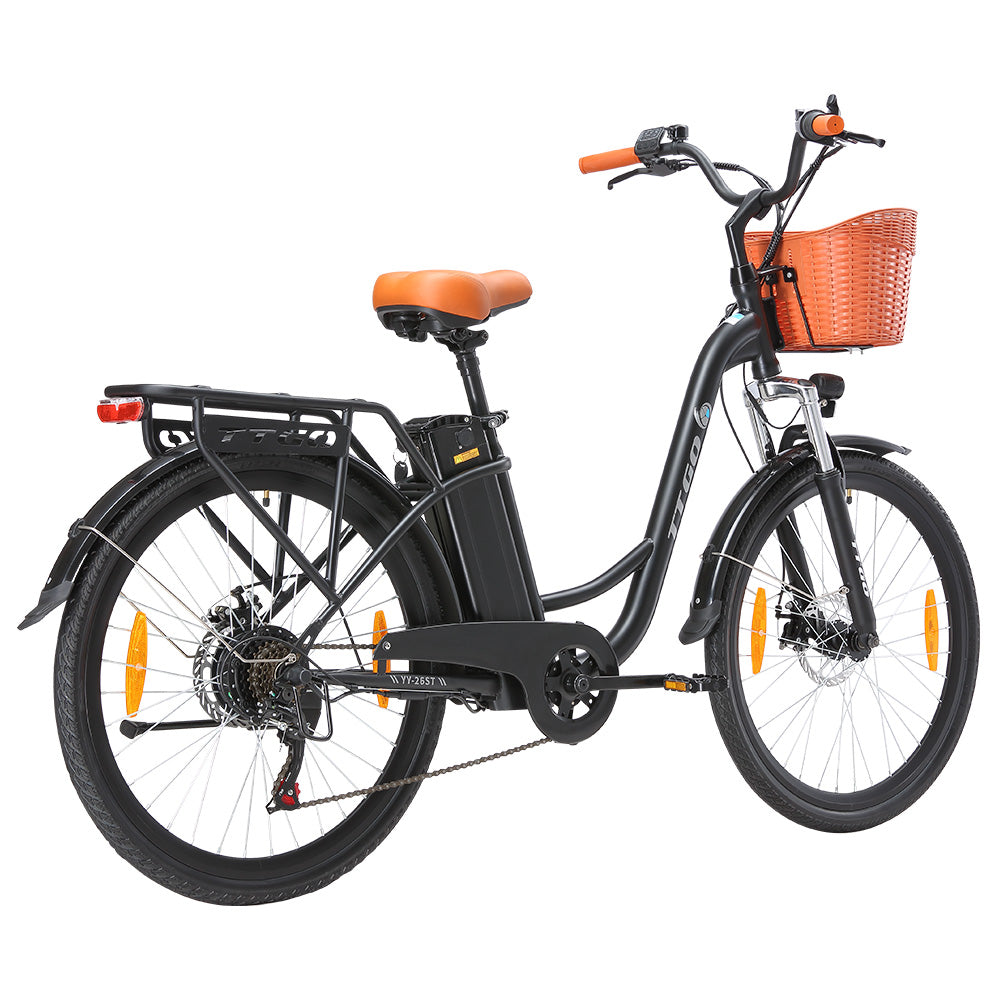 TTGO YY-26ST Electric Bike, 250W Motor, 36V 14.5AH Battery, 26*1.95-inch Tires, 25km/h Max Speed, 100km Max Range, Disc Brake, SHIMANO 6-speed, LED Display - Black