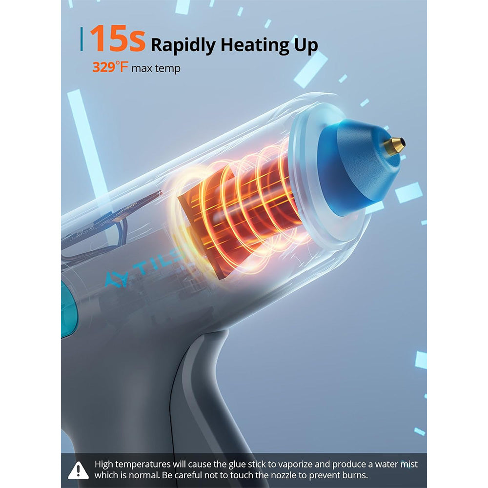 Tilswall W104 4V Cordless Hot Glue Gun, 15s Fast Preheating, 2200mAh USB-C Rechargeable, Smart Power-off