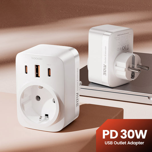 Toocki TCT30-X0Z8 PD30W Outlet Extender, Triple Port Fast Charging, 3680W AC Outlet, GaN Technology, Black