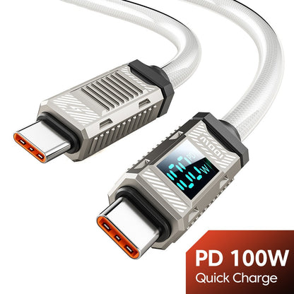 Toocki  TXCTT1-ZFZA01 100W Fast Charging Cable, LED Display, Braided Zinc Alloy, 480Mbps Data Transfer, White - 1m