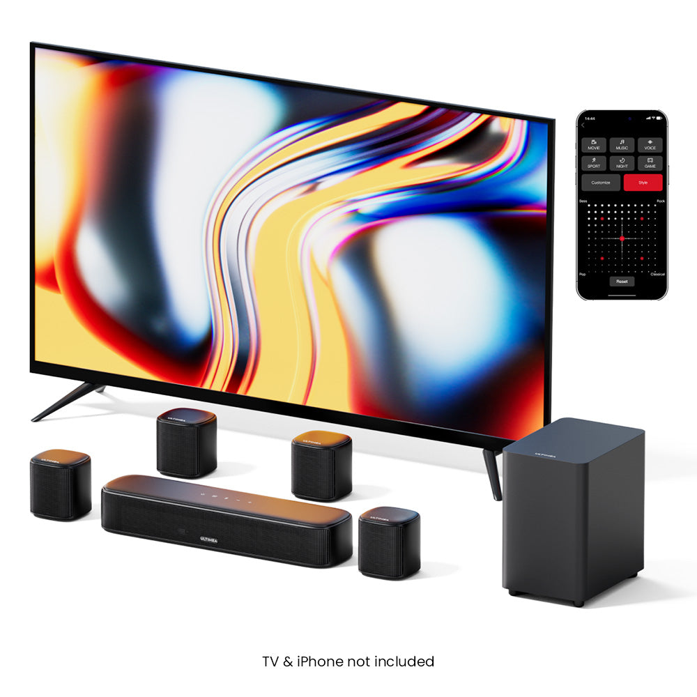 Ultimea Aura A40 7.1 Soundbar Subwoofer Speaker Kit, 7.1 Channel, App Control, 10 Bands Equalizer Settings, 121 Preset EQ Matrices, Bluetooth 5.3, 330W Peak Power