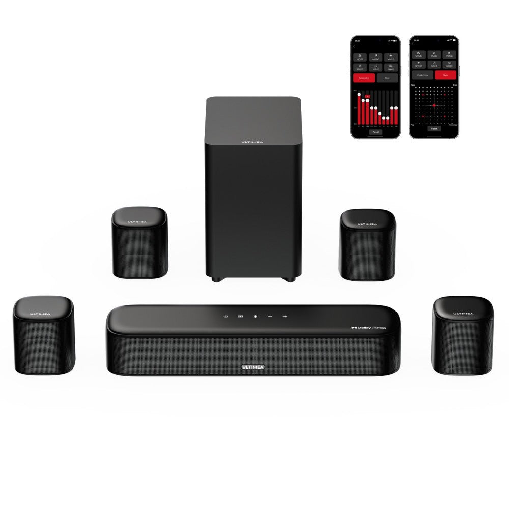 Ultimea Aura A60 7.1 Soundbar, Smart APP &amp; Voice Control, BassMX Technology, 350W Peak Power, HDMI eARC, 4 Surround Speakers, for Smart TV