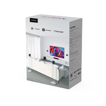 Ultimea Aura A60 7.1 Soundbar, Smart APP &amp; Voice Control, BassMX Technology, 350W Peak Power, HDMI eARC, 4 Surround Speakers, for Smart TV