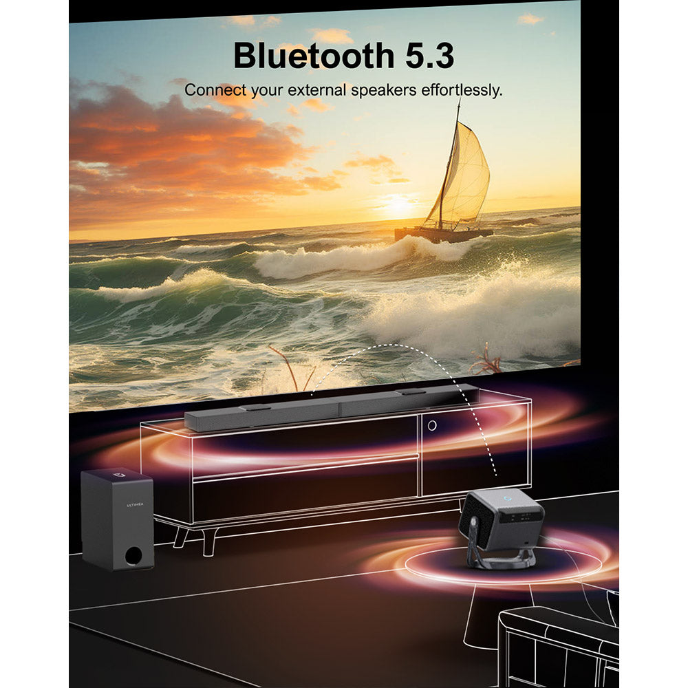 [Netflix 1080P &amp; Android TV 11.0] ULTIMEA Nova C40 Projector with Gimbal Stand, 600 ANSI, 4K Decoding, Native 1080P, Bluetooth 5.3, Android TV 11.0, Dolby Audio, Auto Focus &amp; Keystone