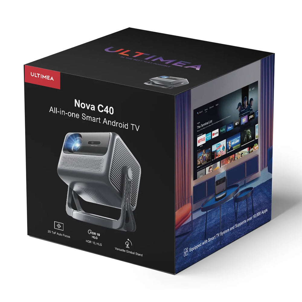 [Netflix 1080P &amp; Android TV 11.0] ULTIMEA Nova C40 Projector with Gimbal Stand, 600 ANSI, 4K Decoding, Native 1080P, Bluetooth 5.3, Android TV 11.0, Dolby Audio, Auto Focus &amp; Keystone