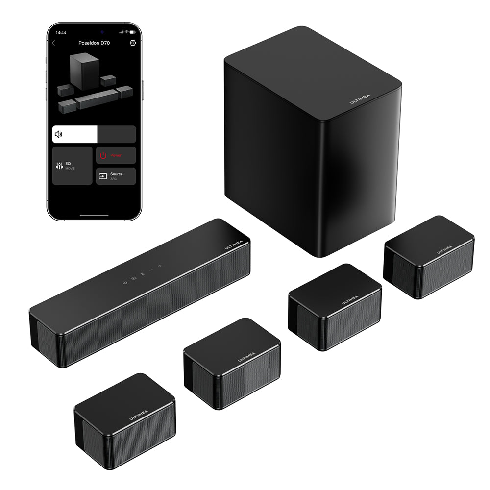 Ultimea Poseidon D70 7.1 Channel Soundbar Subwoofer Speaker Kit, 10 Bands Equalizer, 121 Preset EQ Matrices, BassMX Technology, Smart APP Control