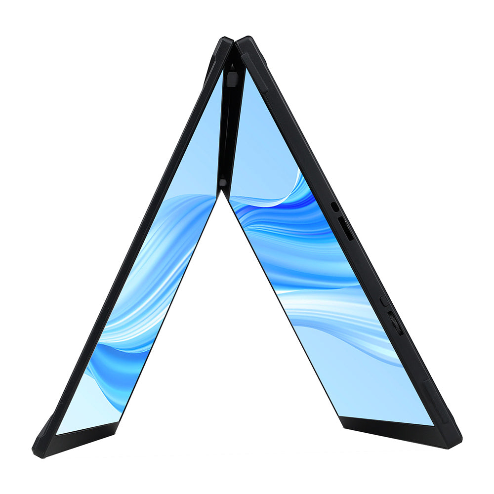 UPERFECT Delta 15.6-inch Dual Screen Portable Folding Monitor, 1920*1080 FHD IPS Screen, 60Hz Refresh Rate, 1000:1 Contrast Ratio, 360° Folding, Built-in Speaker, Built-in Stand &amp; VESA Mountable,  2*Full-Featured Type-C, 2* mini HDMI - EU Plug