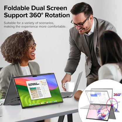 UPERFECT Delta 15.6-inch Dual Screen Portable Folding Monitor, 1920*1080 FHD IPS Screen, 60Hz Refresh Rate, 1000:1 Contrast Ratio, 360° Folding, Built-in Speaker, Built-in Stand &amp; VESA Mountable,  2*Full-Featured Type-C, 2* mini HDMI - EU Plug