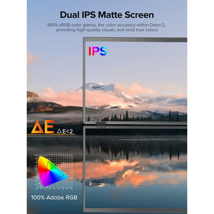 UPERFECT Delta 15.6-inch Dual Screen Portable Folding Monitor, 1920*1080 FHD IPS Screen, 60Hz Refresh Rate, 1000:1 Contrast Ratio, 360° Folding, Built-in Speaker, Built-in Stand &amp; VESA Mountable,  2*Full-Featured Type-C, 2* mini HDMI - EU Plug
