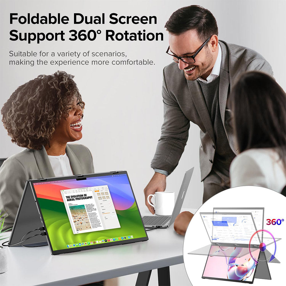 UPERFECT Delta Max 18.5-inch Dual Screen Portable Monitor, 1920*1080 IPS Screen, 100Hz Refresh Rate, 100% sRGB, Built-in Speaker, Driver Free, 360° Folding, Adjustable Stand &amp; VESA Mountable, Screen Extender for Laptop PC Phone Game Console - EU Plug