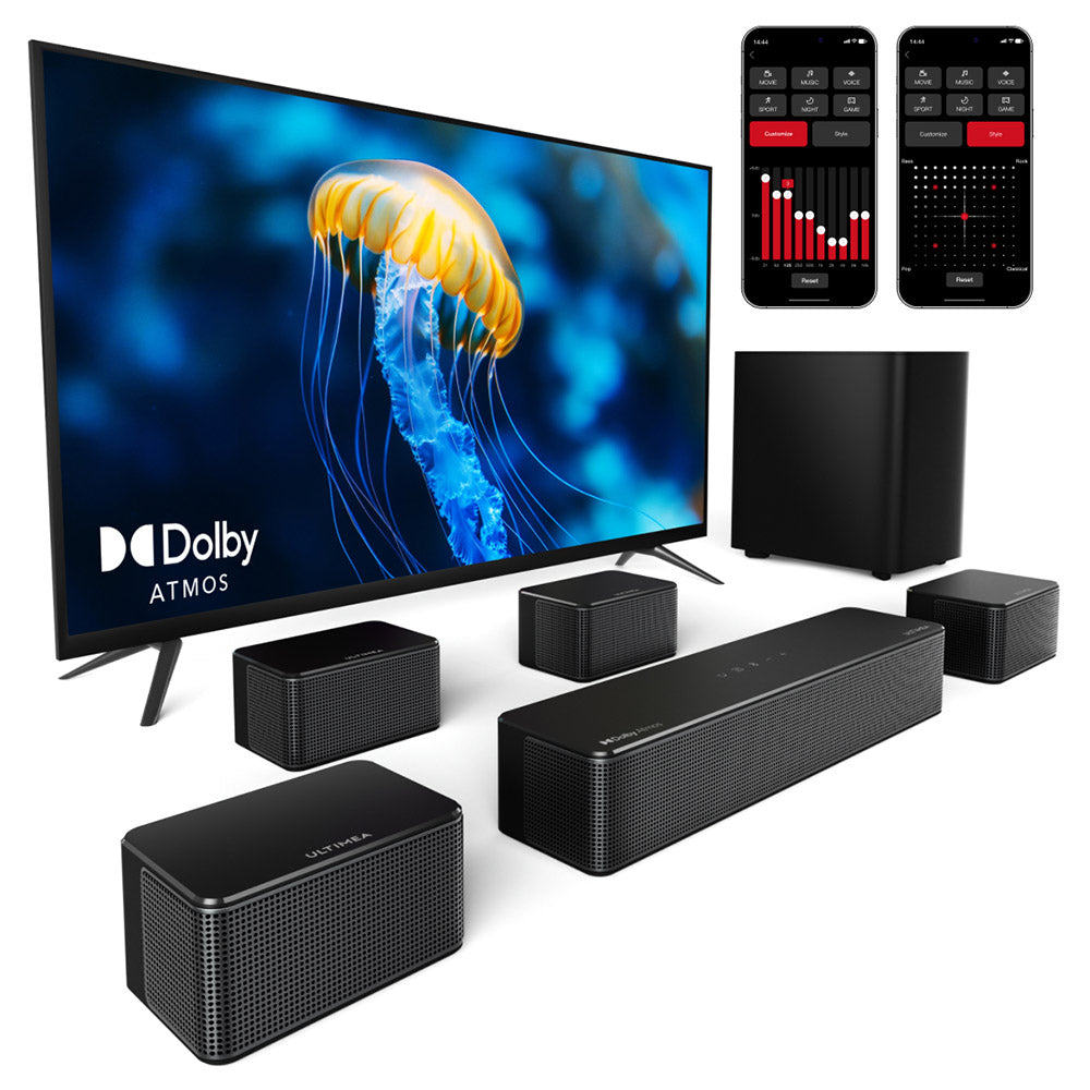 Ultimea Poseidon D80 7.1 Channel Soundbar Subwoofer Speaker Kit, Dolby Atmos, 460W Peak Power, APP Control, 10 Bands Equalizer Settings, 121 Preset EQ Matrices, Bluetooth 5.3