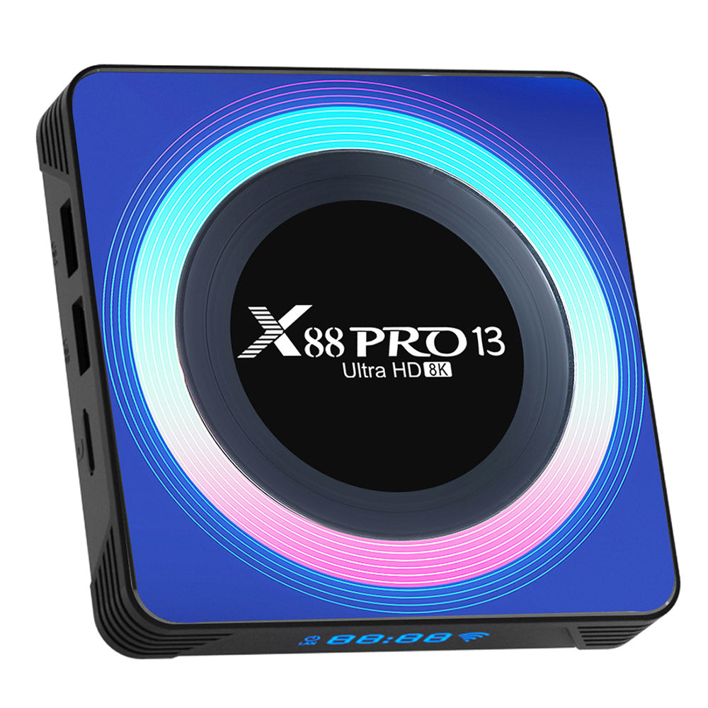 X88 Pro 13 Android 13 TV Box, RK3528 Quad-core, 2GB RAM 16GB ROM, Support 8K Video Decoding, Bluetooth 5.0, WiFi 6, 1*USB3.0, 1*USB2.0, 1*HDMI, 1*RJ451, 1*Micro SD Card