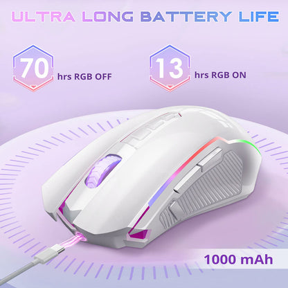 Redragon M910-WS RANGER LITE RGB 2.4G Wireless/Wired Double Modes Gaming Mouse 8000 DPI with Rapid Fire Buttons -White