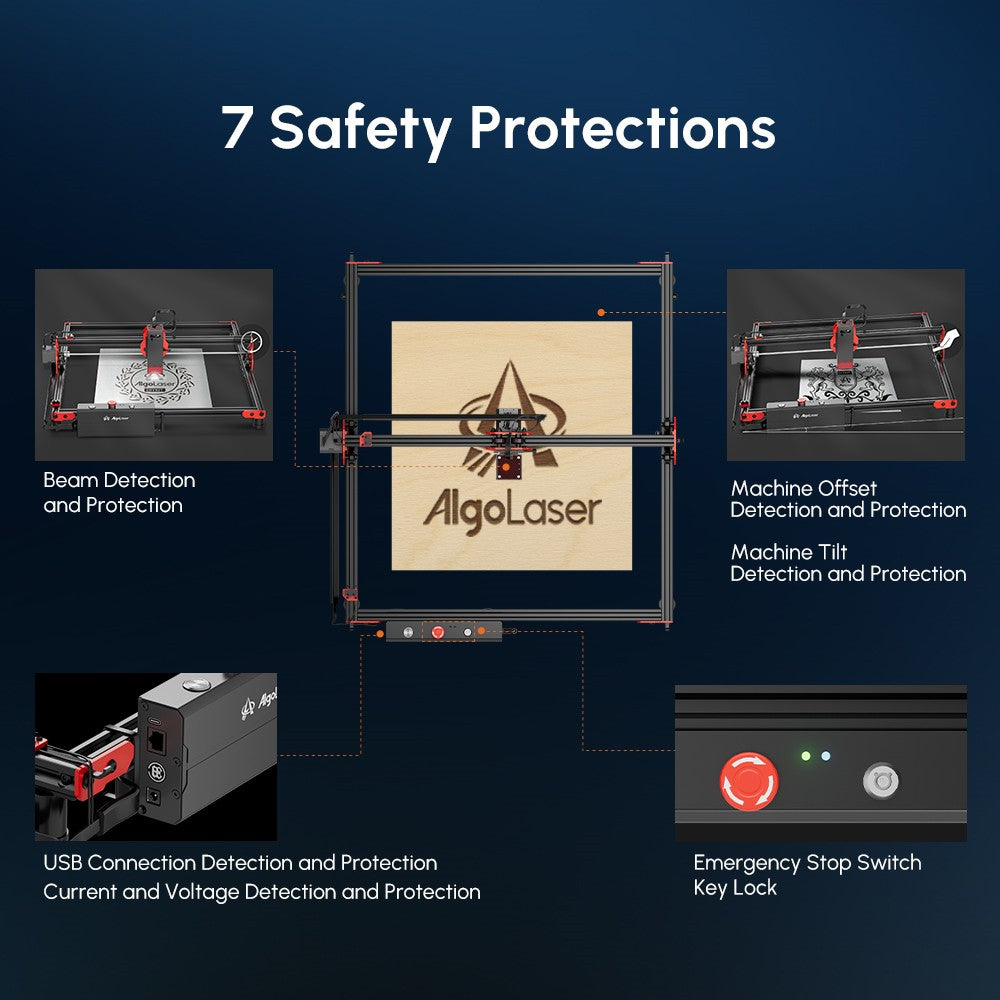AlgoLaser DIY KIT 5W laserový gravír, dvojjadrový procesor, rýchlosť gravírovania 12 000 mm/min, 2,4 GHz WiFi, 400*400 mm (157,5*157,5 palcov)