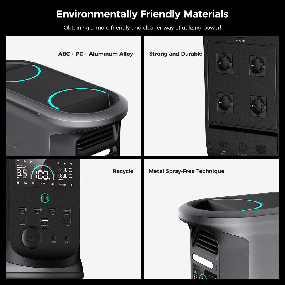 Ampace Andes 1500 Portable Power Station, 1462Wh LiFePO4, 2400W (Surge 3600W) SiCPrime Solar Generator, Full Charge in 55min, 4xAC, 4xUSB-A, 2xUSB-C, 2x5521, 1xCar Socket, 6000 Cycles, -20℃~45℃, APP Control, for Outdoor Camping, RVs, Home Backup