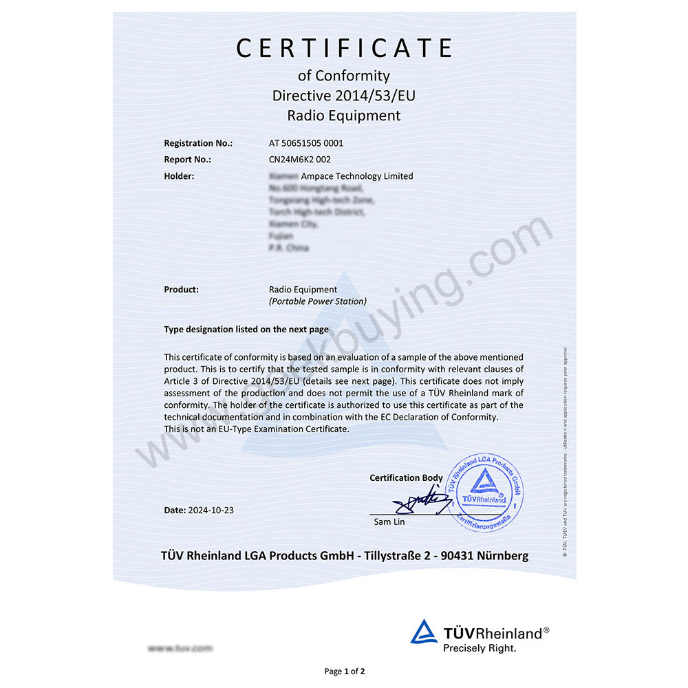 Ampace Andes 1500 Portable Power Station, 1462Wh LiFePO4, 2400W (Surge 3600W) SiCPrime Solar Generator, Full Charge in 55min, 4xAC, 4xUSB-A, 2xUSB-C, 2x5521, 1xCar Socket, 6000 Cycles, -20℃~45℃, APP Control, for Outdoor Camping, RVs, Home Backup