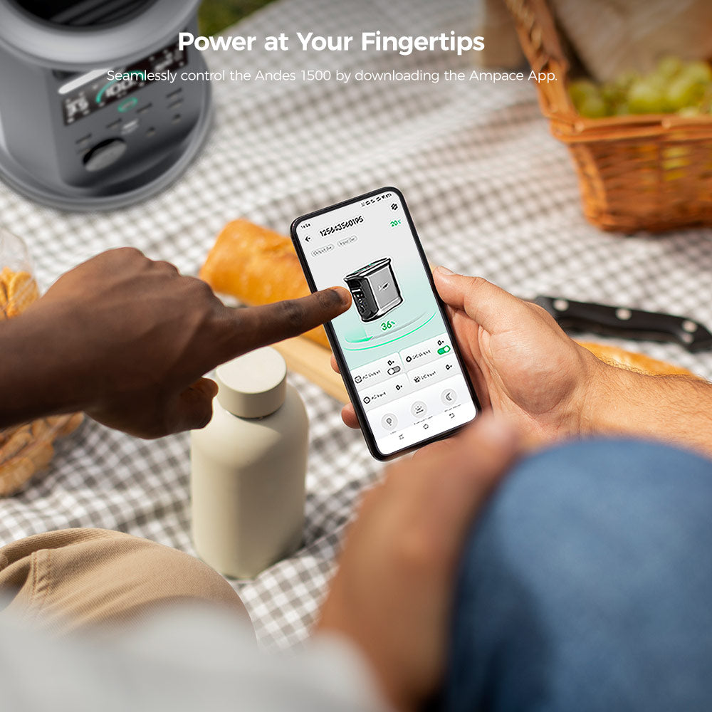 Ampace Andes 1500 Portable Power Station, 1462Wh LiFePO4, 2400W (Surge 3600W) SiCPrime Solar Generator, Full Charge in 55min, 4xAC, 4xUSB-A, 2xUSB-C, 2x5521, 1xCar Socket, 6000 Cycles, -20℃~45℃, APP Control, for Outdoor Camping, RVs, Home Backup