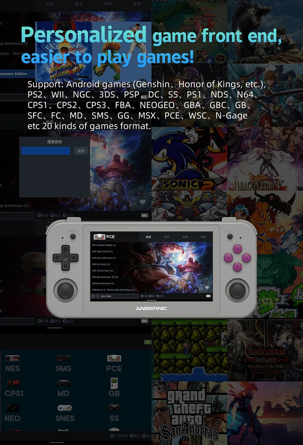 ANBERNIC RG505 Android 12 prenosná herná konzola, 4GB+128GB, Unisoc Tiger T618 osemjadrový procesor, 4,95'' OLED dotyková obrazovka, 8 hodín hrania, 2,4/5 GHz WiFi - šedá