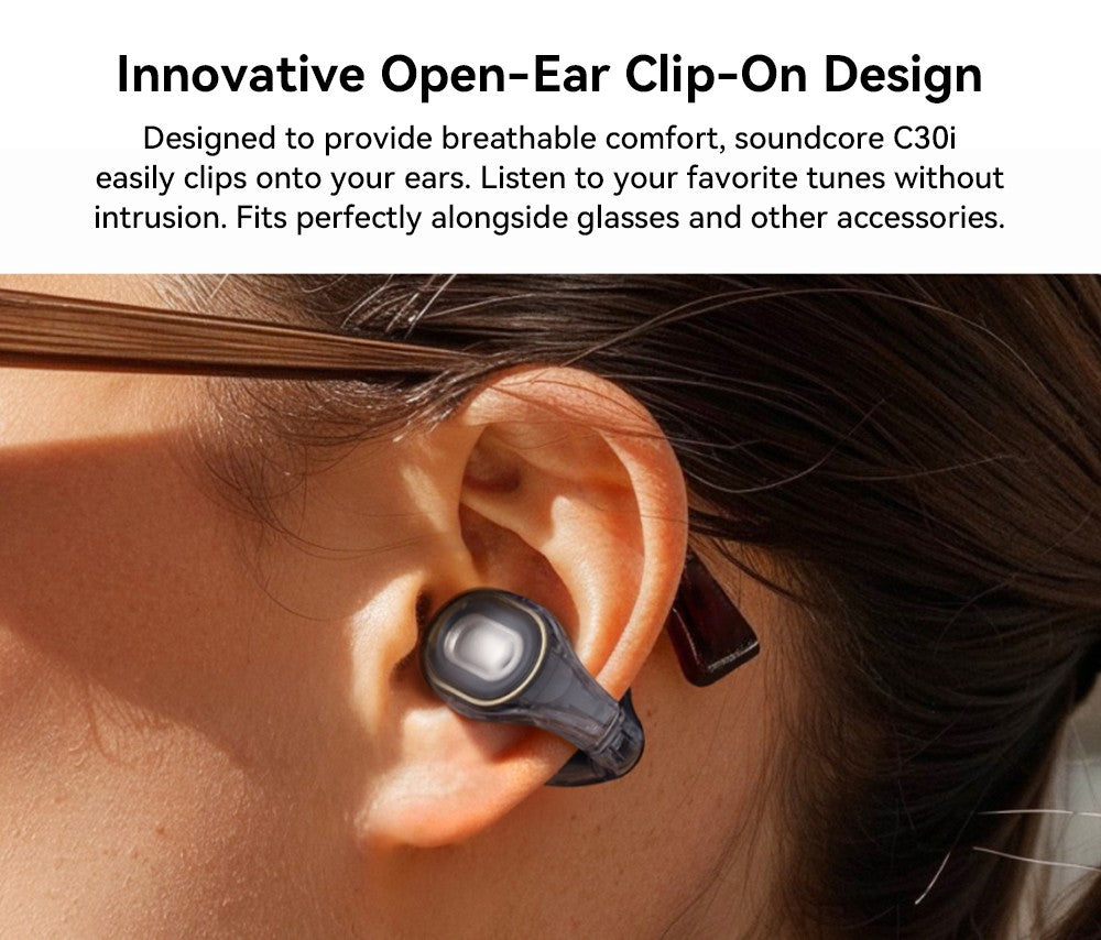 Slúchadlá Anker Soundcore C30i s otvoreným tvarom, uchylovacími háčikmi, Bluetooth 5.3, vodoodolnosťou IPX4, výdrž batérie až 30 hodín – biela