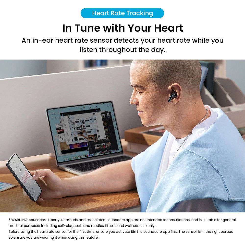 Anker Soundcore Liberty 4 True Wireless ANC slúchadlá, Hi-Res bezdrátový zvuk, priestorový zvuk s dvoma režimami, senzor srdcového tepu - čierna