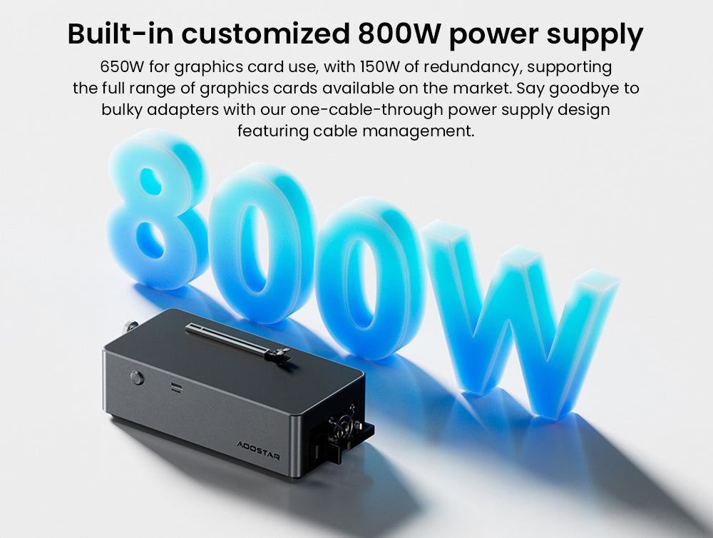 AOOSTAR AG01 eGPU dokovací stanica s portom Oculink, integrovaným 800W zdrojom, podporuje TGX rozhranie s možnosťou výmeny za chodu - EU zástrčka