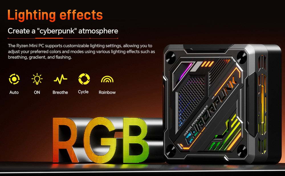 Mini PC GOD57, AMD Ryzen 7 5700U 8 jadier až 4,3 GHz, 32 GB RAM 1 TB SSD, WiFi 6 Bluetooth 5.2, HDMI/DP/Type-C 4K@60Hz trojitý displej, 2*USB 3.2 2*USB 2.0, 1*1000M RJ45 1*2,5G RJ45, 1*3,5mm jack na slúchadlá, RGB podsvietenie, 65W nabíjačka - EU zástrčka