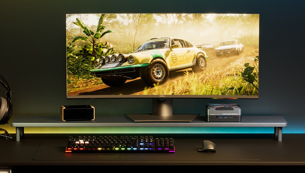 Mini PC GOD57, AMD Ryzen 7 5700U 8 jadier až 4,3 GHz, 32 GB RAM 1 TB SSD, WiFi 6 Bluetooth 5.2, HDMI/DP/Type-C 4K@60Hz trojitý displej, 2*USB 3.2 2*USB 2.0, 1*1000M RJ45 1*2,5G RJ45, 1*3,5mm jack na slúchadlá, RGB podsvietenie, 65W nabíjačka - EU zástrčka