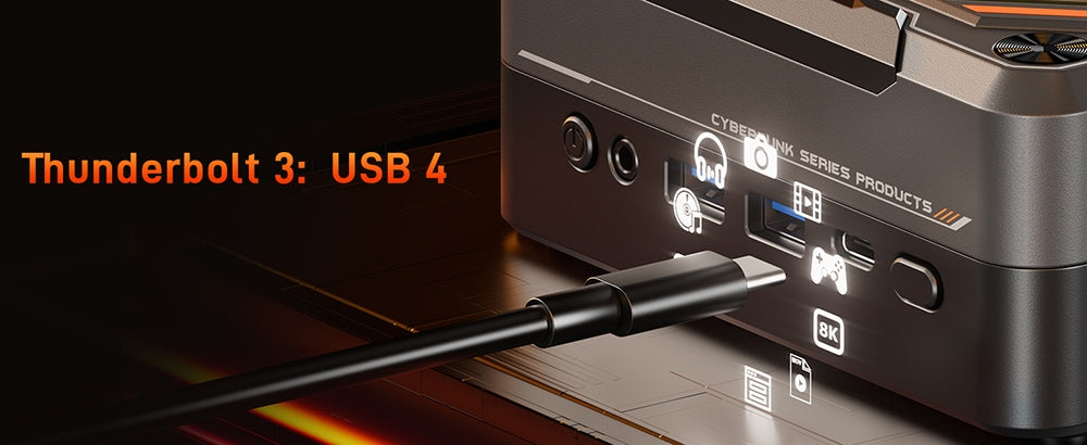 Herný mini PC MN78 s RGB podsvietením, AMD Ryzen 7 7840HS osemjadrový procesor s 16 vláknami až do 5,1 GHz, 16 GB DDR5 RAM, 512 GB M.2 SSD, Windows 11 Pro, WiFi6 Bluetooth 5.2, HDMI USB4 DP 4K@60Hz trojitý displej, USB4*1 USB3.2*2 USB2.0*2 HDMI*1 LAN*2 - čierna, EU