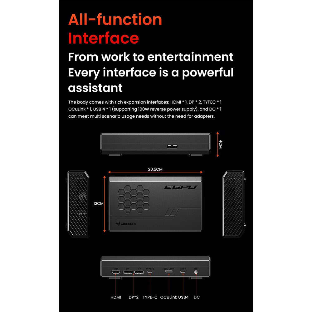 AOOSTAR XG76XT eGPU Dock with AMD Radeon RX 7600XT GPU, 8GB GDDR6 RAM, 128bit, 1*USB 4.0, 1*Oculink, 1*HDMI, 2*DP, 1*Type-C, 100W Reverse Charging