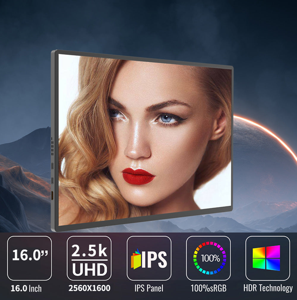 Prenosný monitor AOSIMAN 160QC, 16 palcov, 2.5K, 144 Hz, 2560*1600, 16:10, 100% sRGB, 480 cd/m², herná obrazovka.