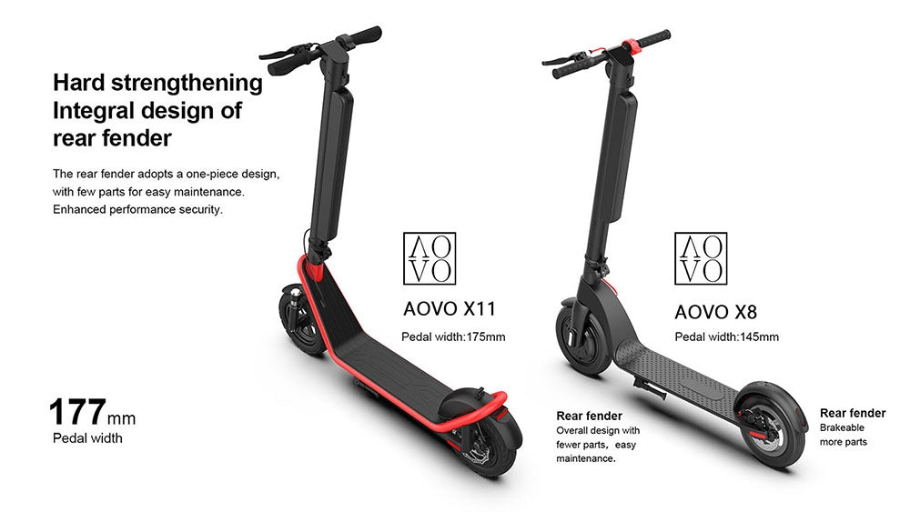 Elektromobilná kolobežka AOVO X11, 10-palcové pneumatiky, 450W motor, 36V 13Ah odnímateľná batéria, maximálna rýchlosť 35 km/h, dojazd 50 km - červená