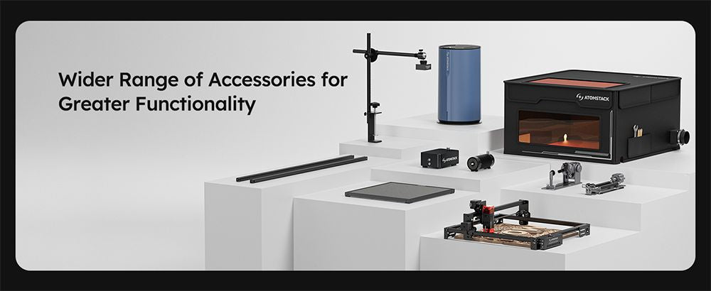 Laserový gravér ATOMSTACK A5 Pro V2 5W, vysoká rýchlosť 400 mm/s, presnosť 0,01 mm, v jednom ťažení zvládne 5 mm drevo a 3 mm čierne akrylát, pracovná plocha 410*380 mm