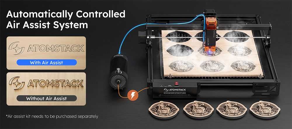 Laserový gravér ATOMSTACK A5 Pro V2 5W, vysoká rýchlosť 400 mm/s, presnosť 0,01 mm, v jednom ťažení zvládne 5 mm drevo a 3 mm čierne akrylát, pracovná plocha 410*380 mm