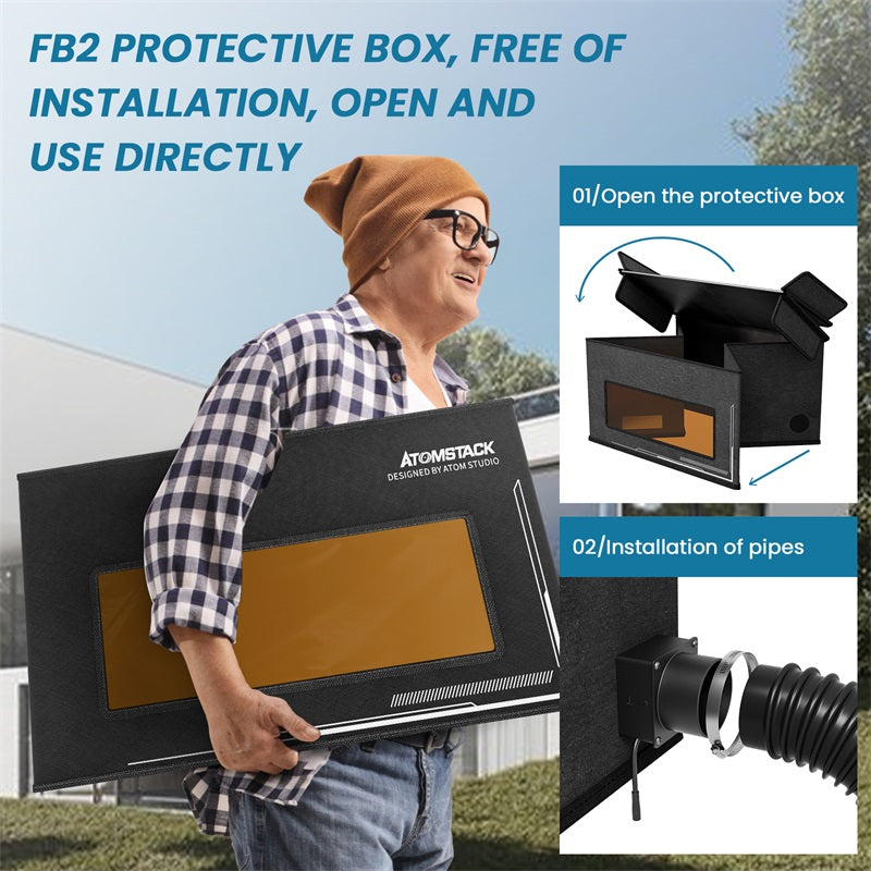 ATOMSTACK FB2 Skladný kryt laserového gravírovacieho stroja s výfukom vzduchu, ohňovzdorný, prachotesný, predlžovací výfukový systém 700*700*460mm