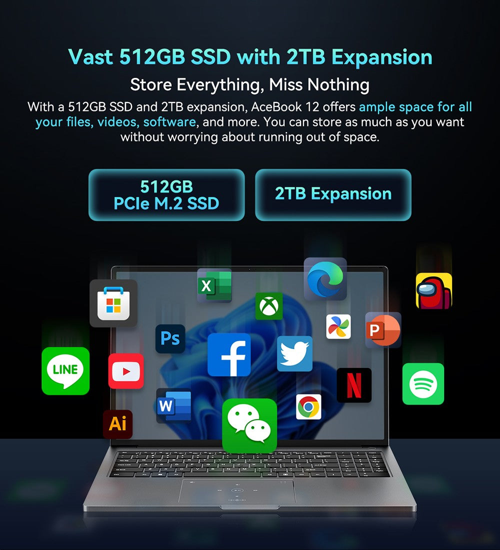 Notebook Blackview Acebook 12, 16" IPS displej s rozlíšením 1920*1200, Intel Core i5-1030NG7 s 4 jadierami a maximálnou frekvenciou 3,5 GHz, 16 GB RAM, 512 GB SSD, WiFi 5, Bluetooth 4.2, 1x plne funkčný port Type-C, 2x USB 3.2, 1x USB 2.0, 1x HDMI, 1x slot na SD kartu, 1x audio jack, batéria 57 Wh.